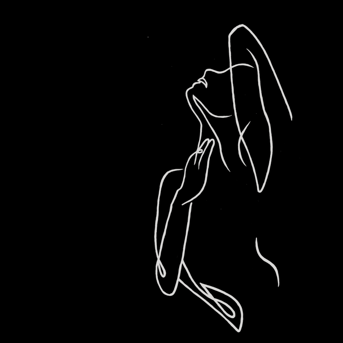 Markenbild Alice Rising" Skizze einer Frau die sich in den Himmel streckt Markenbild Alice Rising" Skizze in Fineline einer Frau die sich in den Himmel streckt